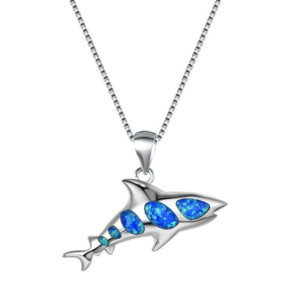 Nuevo Collar Con Colgante Tiburón Y Ópalo Azul - phoenexia